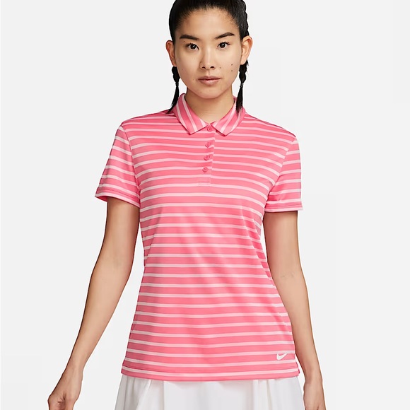 Nike Women's Pink and White Striped Button Down Shirt - Picture 1 of 4